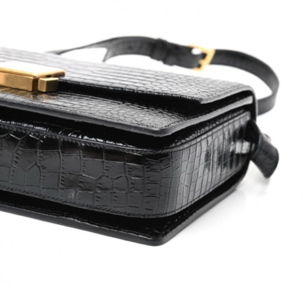Saint Laurent Black Croc-Embossed Crossbody Bag - EXCELLENT/ Like New - Picture 8 of 8